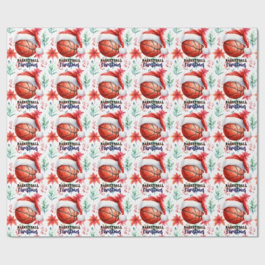 Basketball mit Weihnachtsmannmütze zu Weihnachten Geschenkpapier (Flach)
