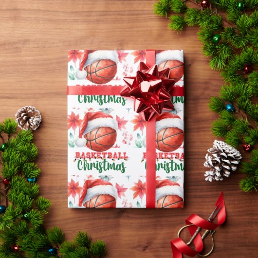 Basketball mit Weihnachtsmannmütze zu Weihnachten Geschenkpapier (Feiertagsgeschenk)
