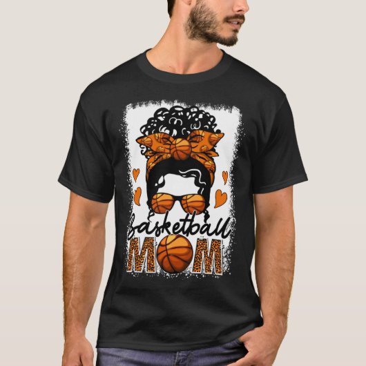 Basketball Mom Leopard Messy Bun Game Day Mother s T-Shirt (Vorderseite)