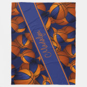 Basketball-Muster blau orange ihre Mannschaftsfarb Fleecedecke (Vorderseite)
