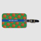 Basketball-Muster, weißer Name, Blau und Grün Gepäckanhänger (Vorderseite (Horizontal))