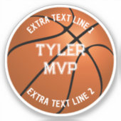 Basketball, Name des Kindes, MVP/Nummer, 2 Textlin Aufkleber (Vorderseite)