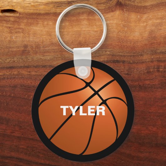 Basketball, Name in Weiß auf Schwarz Schlüsselanhänger (Rückseite)