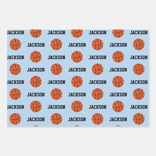 Basketball Name Muster Kids Blau Geschenkpapier Set (Vorderseite 3)