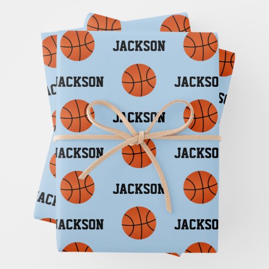Basketball Name Muster Kids Blau Geschenkpapier Set (Beispiel)
