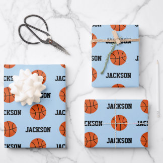 Basketball Name Muster Kids Blau Geschenkpapier Set