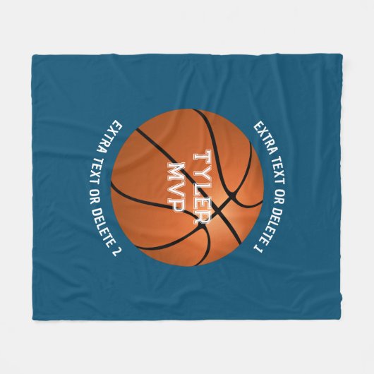 Basketball, Name, MVP/Nummer, 2 Textlinien blau Fleecedecke (Vorderseite (Horizontal))