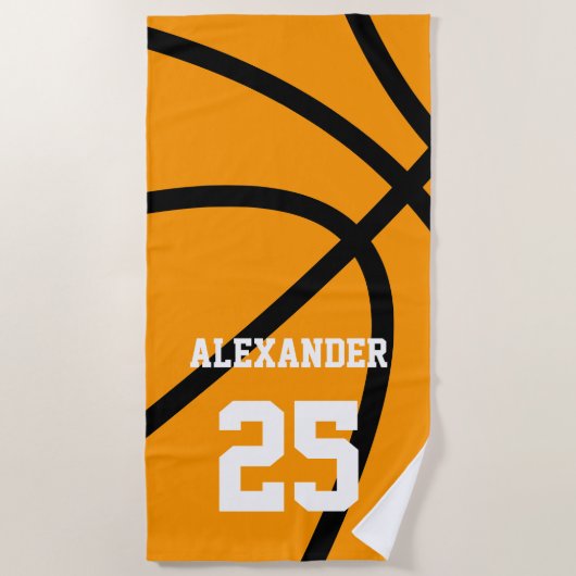 Basketball | Name & Nummer Strandtuch (Vorderseite)
