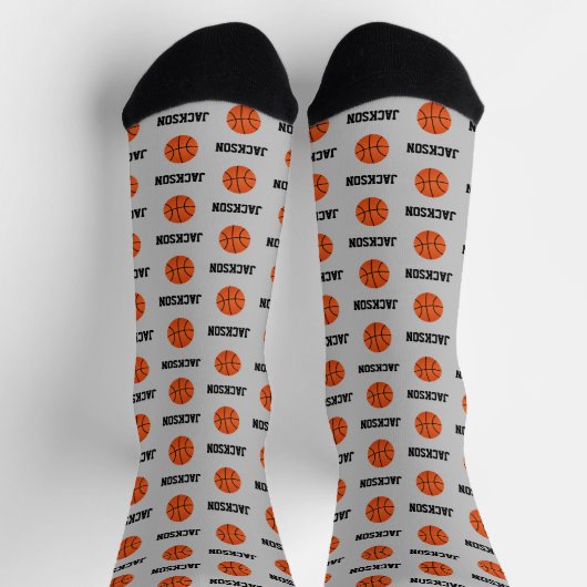 Basketball Namensmuster Grau Socken (Oben)