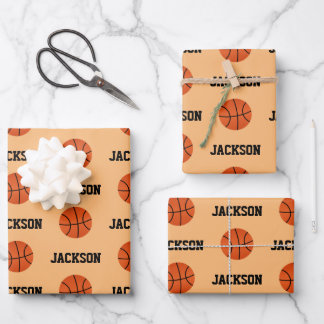 Basketball Namensmuster Kids Orange Geschenkpapier Set