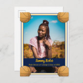 Basketball Navy & Gold Abschluss Ankündigungspostkarte (Vorne/Hinten)