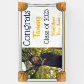 Basketball Navy & Gold Ein Foto Abschluss Banner (Vertikal)