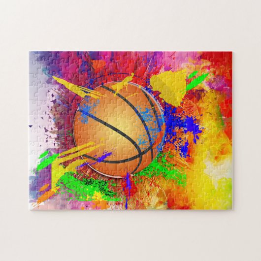 Basketball Neon Paint Spritzer Moderner Spaß Puzzle (Horizontal)