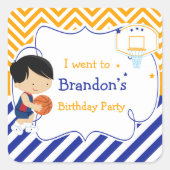 Basketball Niedlich Black Hair Boy 'I go to' Quadratischer Aufkleber (Vorderseite)