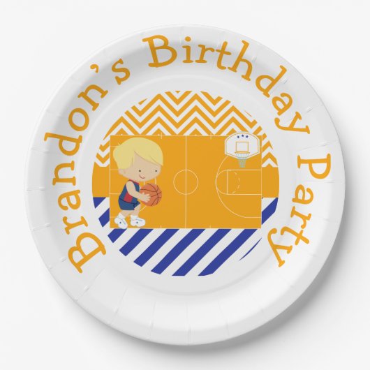 Basketball Niedlich Blonde Hair Boy Pappteller (Vorderseite)