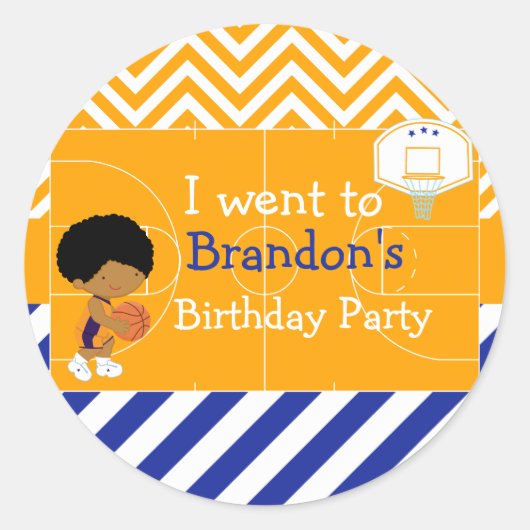 Basketball Niedlicher Afroamerikaner Junge "Ich bi Runder Aufkleber (Vorderseite)