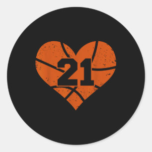 Basketball Nummer 21 Jersey Funny Basketball Herz Runder Aufkleber