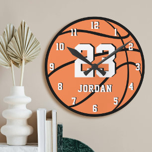 Basketball Orange Ball Benutzername & Trikotnummer Runde Wanduhr