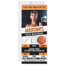 Basketball Orange Black Birthday Party Ticket
