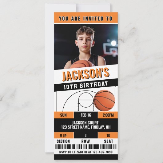 Basketball Orange Black Birthday Party Ticket Einladung (Vorderseite)