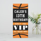 Basketball Orange Black Birthday VIP Pass (Stehend Vorderseite)