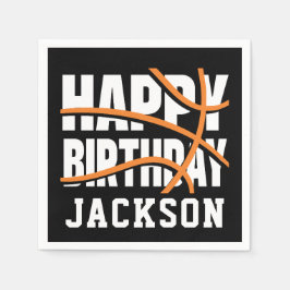 Basketball Orange Black Happy Birthday Party Serviette