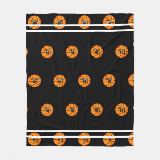 Basketball Orange Black Name Jersey Zahlenmuster Fleecedecke (Vorderseite)