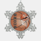 Basketball | Orange Brown | Personalisieren Schneeflocken Zinn-Ornament (Vorderseite)