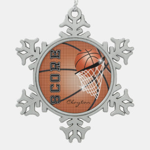 Basketball orange Brown personifizieren Schneeflocken Zinn-Ornament