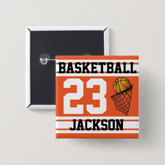 Basketball Orange & White Streifen | DIY Text Button (Vorne & Hinten)