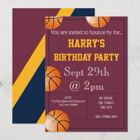 Basketball-Party Einladung bearbeitet (Vorne/Hinten)