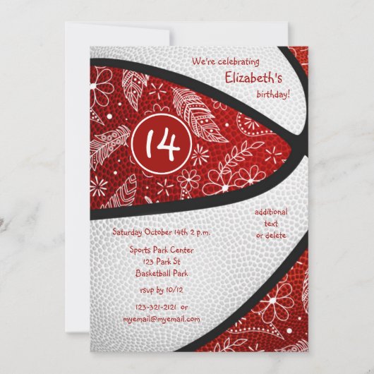 Basketball-Party für Doodgirls Einladung (Vorderseite)