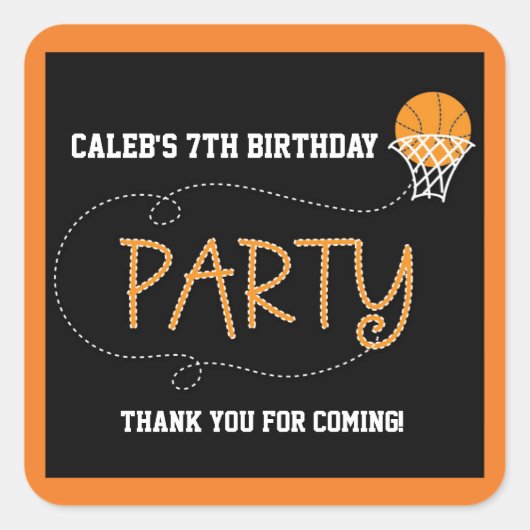 BASKETBALL PARTY TYPOGRAFIE Niedliche Aufklebereti Quadratischer Aufkleber (Vorderseite)