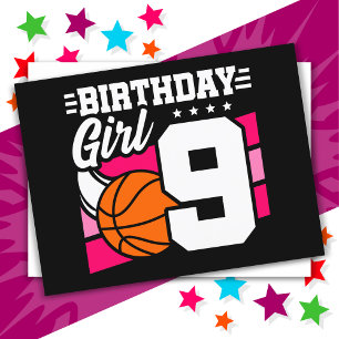 Basketball-Party zum 9. Geburtstag für Mädchen Postkarte