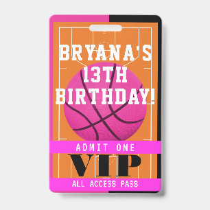 Basketball Pink Geburtstagsfeier VIP Pass Abzeiche Ausweis