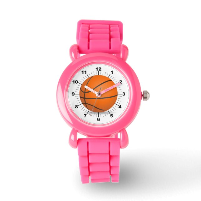 Basketball Pink-Glitzer-Strap-Watch für Kinder Armbanduhr (Vorderseite)