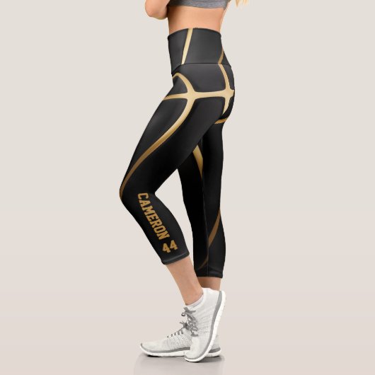 Basketball Player Black & Gold Capri Leggings (Links)