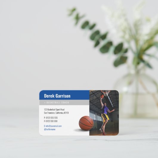Basketball Player Foto | Basketballtrainer Visitenkarte (Stehend Vorderseite)
