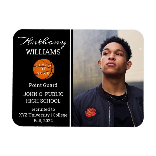Basketball Player Foto Black | Weißer Abschluss Magnet (Horizontal)