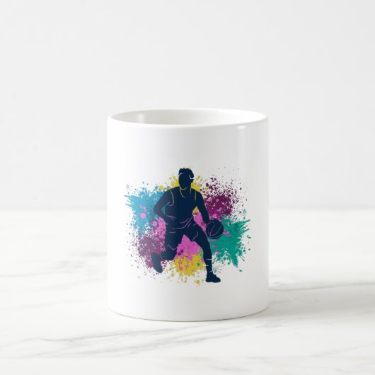 Basketball-Player grungy Color Splashes Kaffeetasse (Mittel)