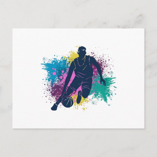 Basketball-Player grungy Color Splashes Postkarte (Vorderseite)