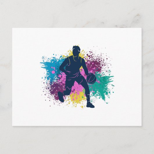 Basketball-Player grungy Color Splashes Postkarte (Vorderseite)
