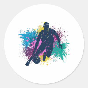Basketball-Player grungy Color Splashes Runder Aufkleber