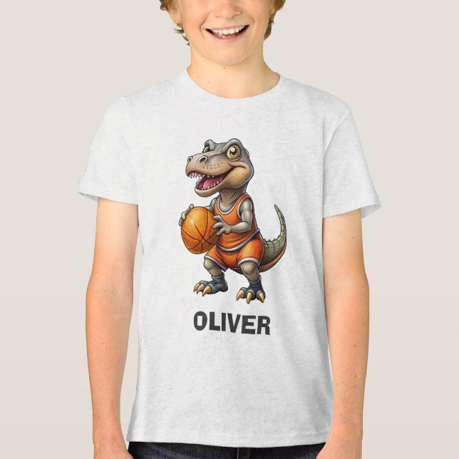 Basketball Player Niedlich Dinosaurier Tri-Blend Shirt (Vorderseite)