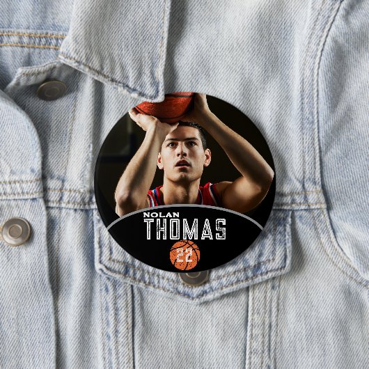 Basketball Player Personalized Picture Name Number Button (Beispiel)