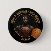 Basketball Player Photo Black Gold High School Button (Vorderseite)