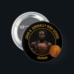 Basketball Player Photo Black Gold High School Button<br><div class="desc">This cool customized high school basketball player photo gift features your team and player name on a black and gold button with a ball. Personalize with your student's photograph and class year as a proud sports parent. A mom and dad can wear these buttons to sports games.</div>