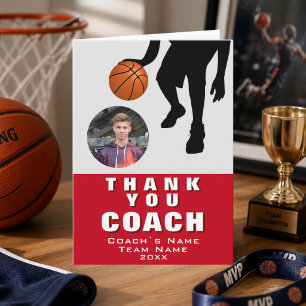 Basketball Player Silhouette Foto Coach Red Dankeskarte