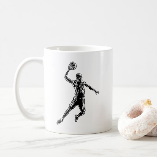 Basketball Player Slam Dunk Dunkles Design Kaffeetasse (Mit Donut)