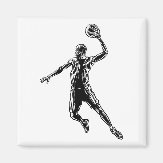 Basketball Player Slam Dunk Dunkles Design Magnet (Vorne)